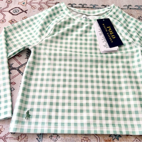 Ralph Lauren Rash Guard swim shirt plaid Check Mint green - Picture 3 of 6